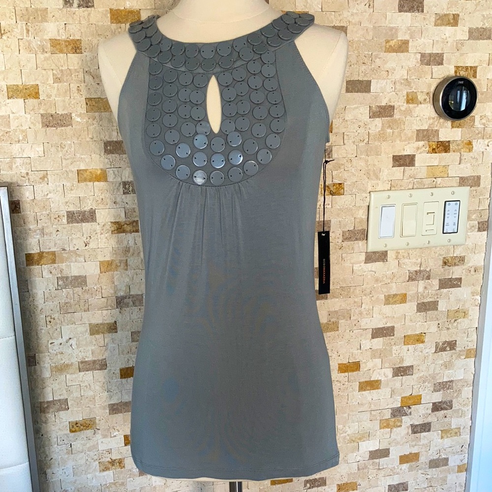 NWT BCBG MaxAzria XS Embellished Gray Tank Top.